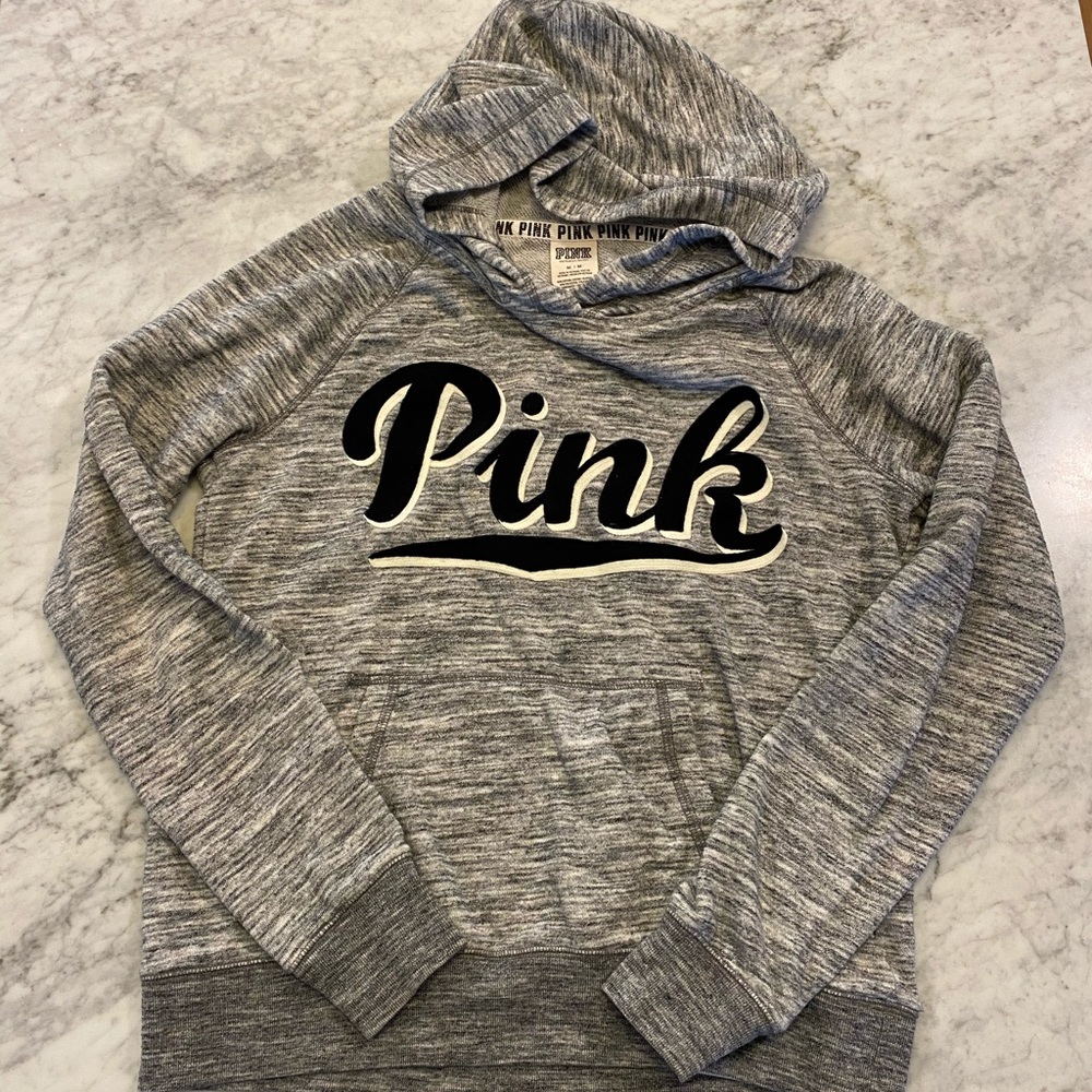 PINK Victoria's Secret Gray Marled Logo Hoodie